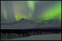 Northern lights above Mt McKinley. Denali National Park, Alaska, USA. (color)