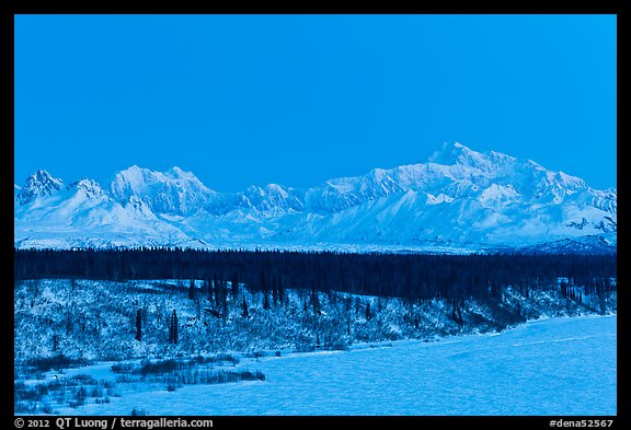 Denali and Mt Hunter at dawn in winter. Denali National Park (color)