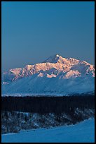 Mt McKinley under clear winter sky at sunrise. Denali National Park, Alaska, USA. (color)