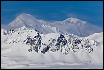 Mt McKinley rises above Alaska range in winter. Denali National Park, Alaska, USA.