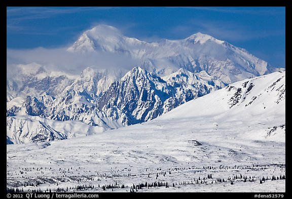 Mt McKinley South and North peaks in winter. Denali National Park, Alaska, USA.