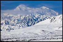 Mt McKinley South and North peaks in winter. Denali National Park, Alaska, USA.