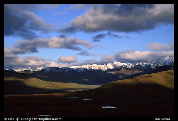 Alaska Range and clouds from Polychrome Pass, evening. Denali National Park, Alaska, USA.