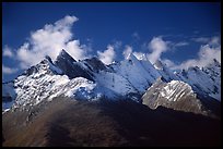 Aerial view of snowy Arrigetch peaks. Gates of the Arctic National Park, Alaska, USA.