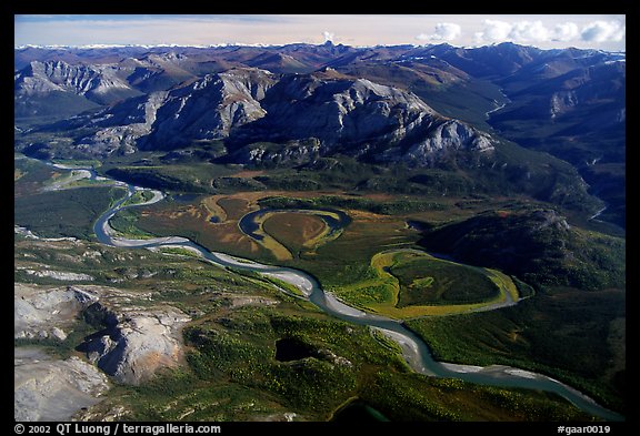 Aerial view of vast landscape of meandering Alatna river and mountains. Gates of the Arctic National Park (color)