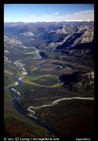 Aerial view of meanders of Alatna river and valley. Gates of the Arctic National Park (color)