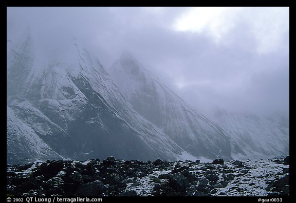 Fresh snow dusts the Arrigetch Peaks. Gates of the Arctic National Park, Alaska, USA.