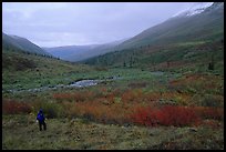 Backpacker in Arrigetch Valley. Gates of the Arctic National Park, Alaska