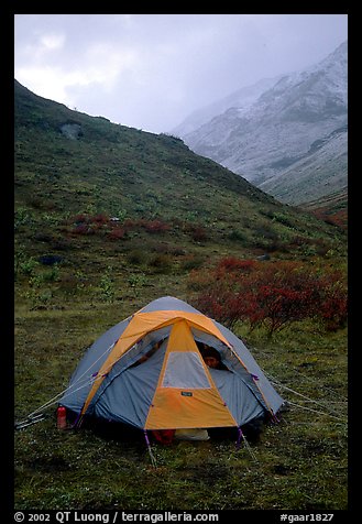 Camping in Arrigetch Valley. Gates of the Arctic National Park, Alaska (color)