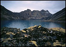 Dark rock and moss, Aquarius Lake. Gates of the Arctic National Park, Alaska, USA. (color)