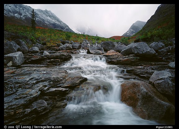 Stream and Arrigetch Peaks. Gates of the Arctic National Park, Alaska, USA.