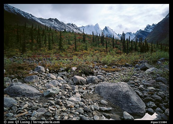 Arrigetch Creek and Peaks. Gates of the Arctic National Park, Alaska, USA.