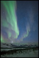 Aurora and Jupiter over Brooks Range. Gates of the Arctic National Park, Alaska, USA.