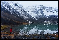 Visitor looking, Three River Mountain. Gates of the Arctic National Park ( color)