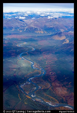 Aerial view of North Fork Koyukuk River. Gates of the Arctic National Park, Alaska, USA.