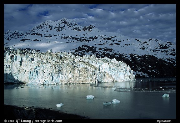 Lamplugh tidewater glacier and Mt Cooper. Glacier Bay National Park, Alaska, USA.