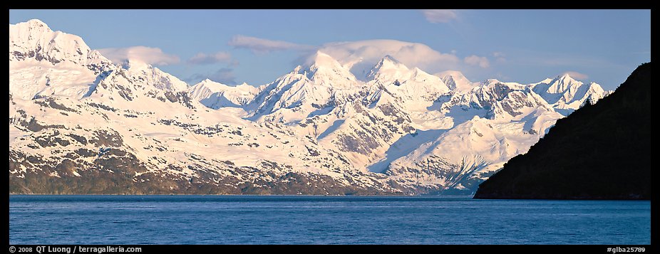 Snow-covered Fairweather mountains. Glacier Bay National Park, Alaska, USA.