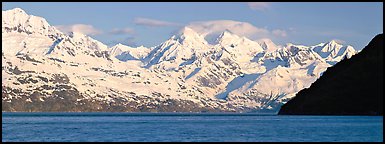 Snow-covered Fairweather mountains. Glacier Bay National Park, Alaska, USA.