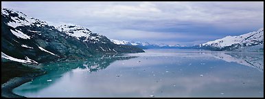 Marine scenery with snowy mountains and ice. Glacier Bay National Park, Alaska, USA.