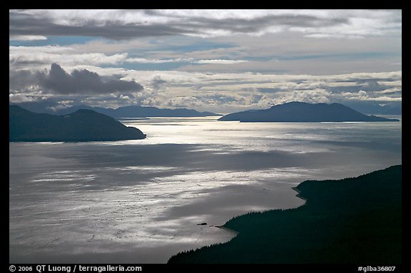 Aerial view of Glacier Bay entrance. Glacier Bay National Park, Alaska, USA.