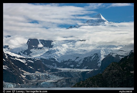 Pointed peaks of Fairweather range emerging from clouds. Glacier Bay National Park (color)