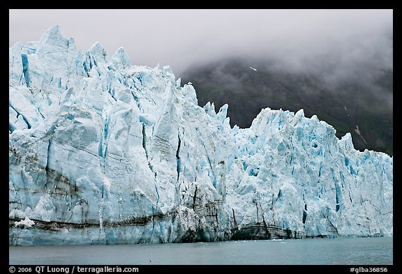 Front of Margerie Glacier in foggy weather. Glacier Bay National Park, Alaska, USA.