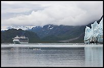Cruise boat in Tarr Inlet next to Margerie Glacier. Glacier Bay National Park, Alaska, USA.