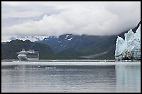 Cruise boat in Tarr Inlet next to Margerie Glacier. Glacier Bay National Park, Alaska, USA. (color)