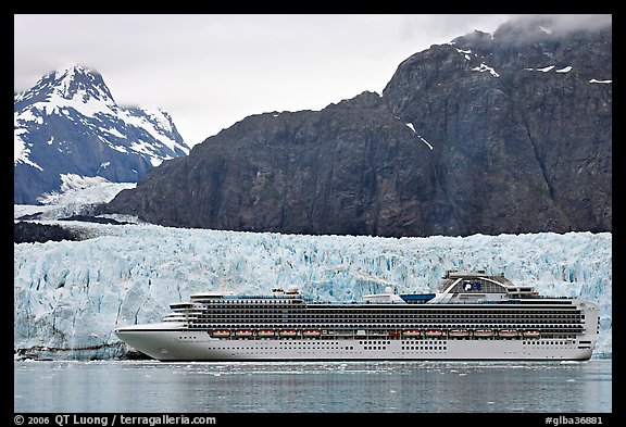 Cruise ship stopping next to Margerie Glacier. Glacier Bay National Park (color)