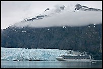 Cruise ship, Margerie Glacier, and Mt Forde. Glacier Bay National Park, Alaska, USA.