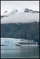 Cruise ship and Margerie Glacier at the base of Mt Forde. Glacier Bay National Park, Alaska, USA. (color)