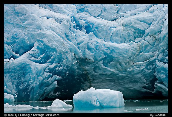 Iceberg and blue ice cave at the base of Reid Glacier. Glacier Bay National Park, Alaska, USA.