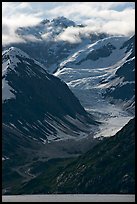 Topeka Glacier, peak and clouds, late afternoon. Glacier Bay National Park, Alaska, USA. (color)