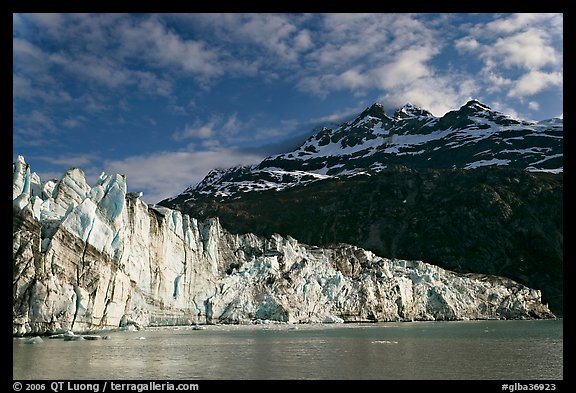 Lamplugh glacier and Mt Cooper, late afternoon. Glacier Bay National Park, Alaska, USA.