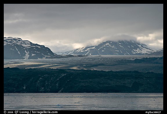 Grand Pacific Glacier glowing the the late afternoon light. Glacier Bay National Park, Alaska, USA.