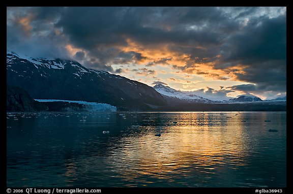 Mount Forde, Margerie Glacier, Mount Eliza, Grand Pacific Glacier, at sunset. Glacier Bay National Park (color)
