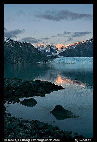 Mount Fairweather and Margerie Glacier seen across the Tarr Inlet. Glacier Bay National Park, Alaska, USA.