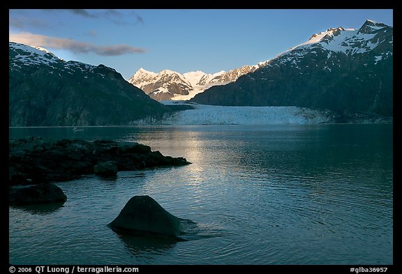 Mount Fairweather, Margerie Glacier, Mount Forde, and Tarr Inlet, early morning. Glacier Bay National Park (color)