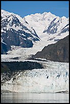 Margerie Glacier flows from Mount Fairweather, early morning. Glacier Bay National Park, Alaska, USA.