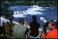 Photographers on observation platform and Brooks falls with bears. Katmai National Park ( color)