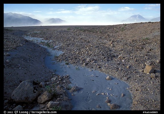 Animal tracks in ash, Valley of Ten Thousand smokes. Katmai National Park, Alaska, USA.