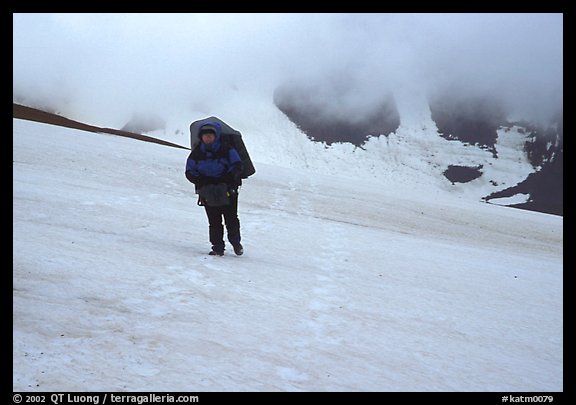 Hiking in a white-out, Valley of Ten Thousand smokes. Katmai National Park, Alaska (color)