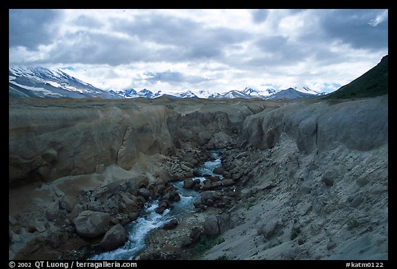 The Lethe river carved a deep gorge into the ash of the Valley of Ten Thousand smokes. Katmai National Park, Alaska, USA.