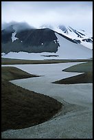 Snow is still present in early summer, Valley of Ten Thousand smokes. Katmai National Park, Alaska, USA.