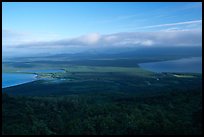 Brooks camp and river seen from Dumpling mountain in summer. Katmai National Park, Alaska, USA.