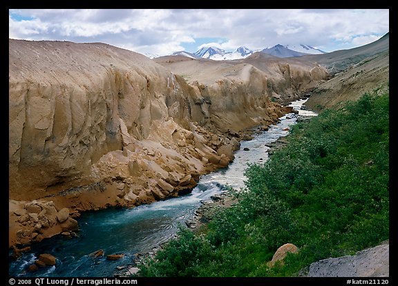 The Lethe river carved a deep gorge into the ash of the Valley of Ten Thousand smokes. Katmai National Park (color)