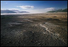 Ash-covered floor of the Valley of Ten Thousand Smokes, evening. Katmai National Park, Alaska, USA.