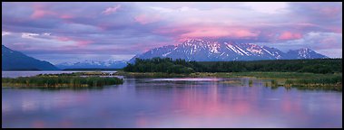 Lake and mountains at sunset. Katmai National Park (Panoramic color)