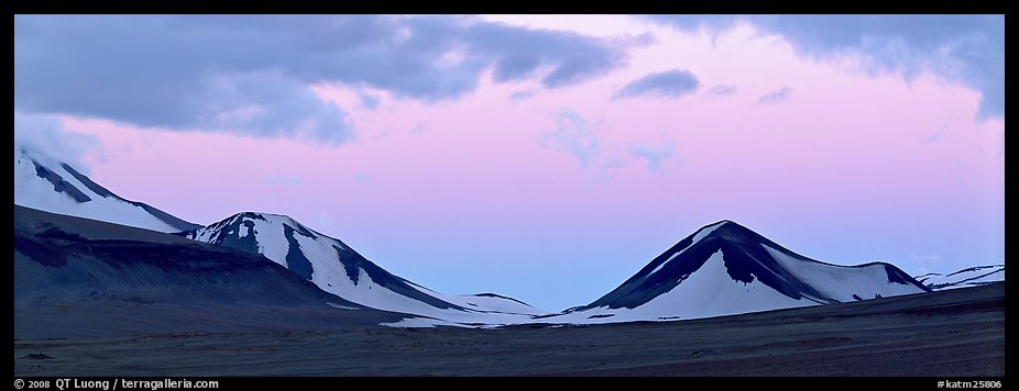 Snow-covered mountains with pink dusk sky. Katmai National Park (color)