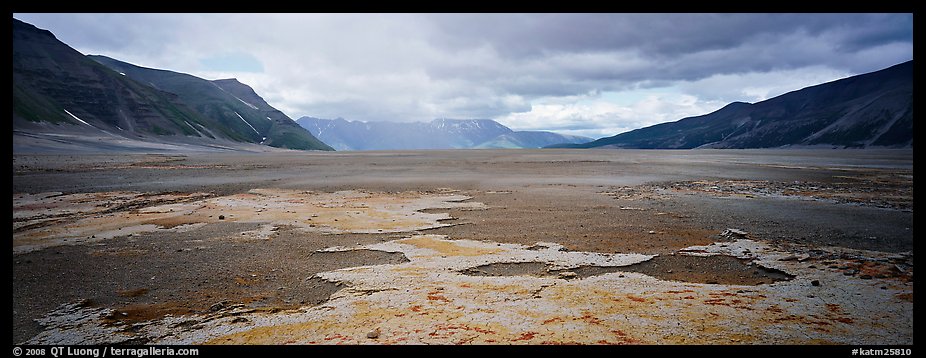 Arid ash plain landscape with colorful deposits. Katmai National Park (color)